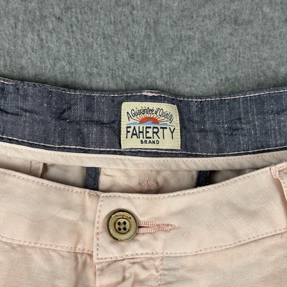 Faherty Malibu Linen Cotton Shorts Mens 38 Pink Chino Beach Preppy 9" Inseam - Picture 2 of 9
